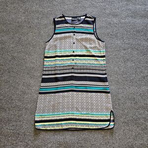 Cynthia Rowley Dress Womens 8 Blue Striped Sleeveless Sheath 1/2 Button Casual